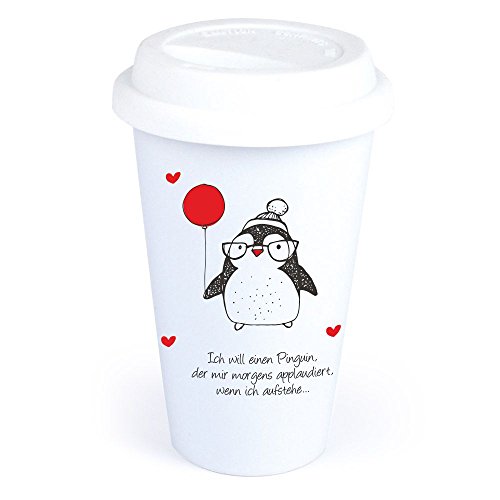 4youDesign Coffee-to-Go-Becher -Ich will einen Pinguin, der mir morgens applaudiert, wenn ich aufstehe- lustiger Keramik Kaffeebecher, spülmaschinengeeignet von 4youDesign