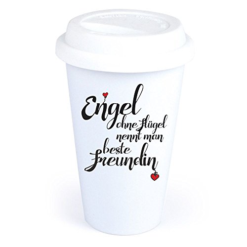 4you design Coffee-to-Go-Becher mit Spruch Engel ohne Flügel nennt man beste Freundin aus Keramik – *spülmaschinengeeignet* originelle Geschenkidee – Geburtstagsgeschenk – Kaffeebecher mit Spruch von 4you design