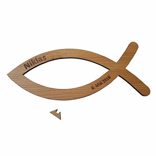 4you Design Holz Deko-Aufsteller Fisch zur Konfirmation/Firmung/Kommunion - personalisiert mit Namen und Datum - Geschenk-Idee von 4you Design