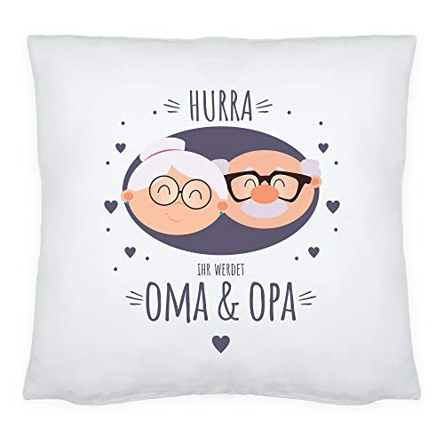 4you Design Kissen Hurra Ihr werdet Oma & Opa Geschenk für werdende Großeltern (Oma & Opa) von 4you Design