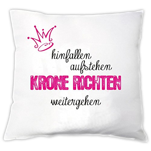 4youDesign Kissen Kissen Hinfallen, aufstehen, Krone richten, weitergehen, Zierkissen, Dekokissen, Geschenkidee, Geburtstag, Beste Freundin, Weihnachten, Prinzessin, Krone von 4youDesign