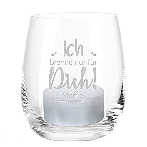 Windlicht mit Gravur Ich brenne nur für Dich - mit Name - für Verliebte - für Paare von 4you design