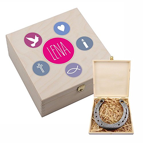 4youDesign Personalisierte Hufeisen-Box -Meine Konfirmation - Firmung - Kommunion (pink)- optional mit Gravur – Glücksbringer Geschenk (pink mit Gravur) von 4youDesign