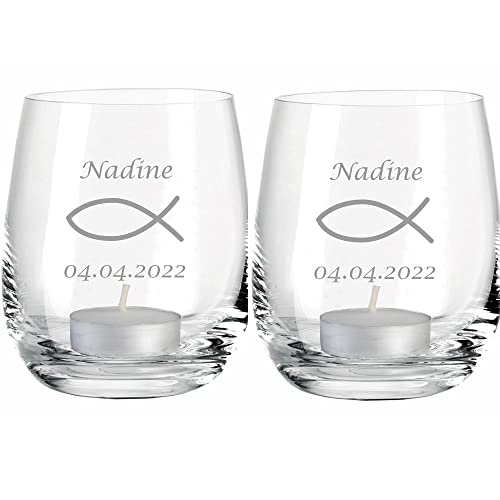 Personalisiertes Teelicht mit Fisch-Gravur I 2er-Set zur Konfirmation - Firmung - Kommunion - Jugendweihe I Windlicht mit Namen & Datum Personalisiertes Teelicht mit Fisch-Gravur I 2er-Set zur Konfirmation - Firmung - Kommunion - Jugendweihe I Windlicht mit Namen & Datum von 4you Design