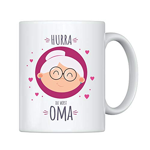 weiße Tasse -Hurra Du wirst Oma- Geschenk für werdende Großeltern – Schwangerschaft verkünden – Schwangerschaftsankündigung Baby – Kaffeebecher (Oma) von 4youDesign