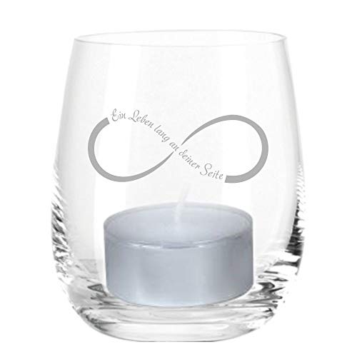 Windlicht Unendlichkeitszeichen EIN Leben lang an Deiner Seite Windlicht mit Spruch, Teelichtleuchter, Glaswindlicht, Geschenkidee, Unendlichkeit, Liebe, Hochzeit von 4you design