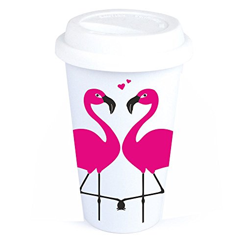 4you design Coffee-to-Go-Becher mit Flamingo-Motiv - Geburtstagsgeschenk - Kaffeebecher - Coffee to go - Nikolausgeschenk - Wichtelgeschenk - für Frauen - für sie - Mädchen - Flamingo - pink von 4you design