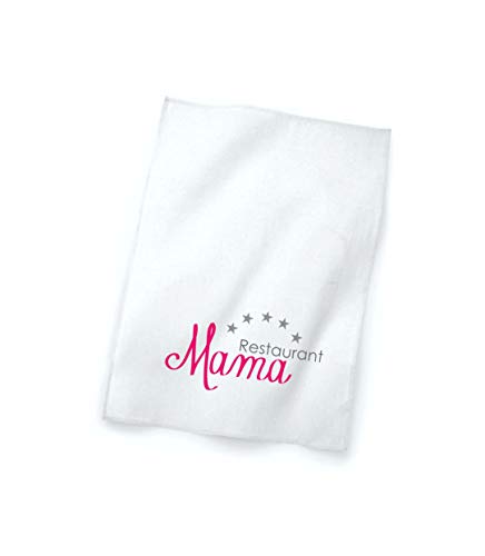 4you design Geschirrtuch weiß Restaurant Mama, Küchentuch, Küchenzubehör, Geschenkidee, Geburtstagsgeschenk, Frau, Spruch von 4you design