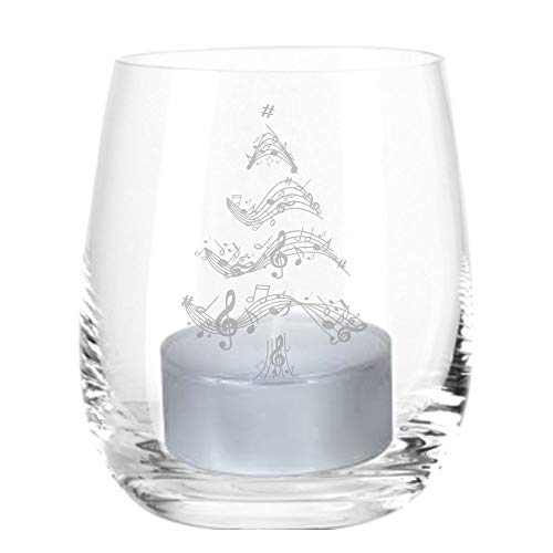 Windlicht Notenbaum, Teelichtleuchter, Glaswindlicht, Geschenkidee, (Glas) von 4you design