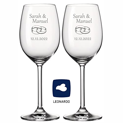 4you DESIGN 2er Set Leonardo Weingläser mit Gravur XL ‚Zwei Ringe‘ á 630ml I Geschenk für Hochzeitspaare, Eltern, Verliebte | Schöne Geschenkidee zur Hochzeit, Valentinstag, Jubiläum von 4youDesign