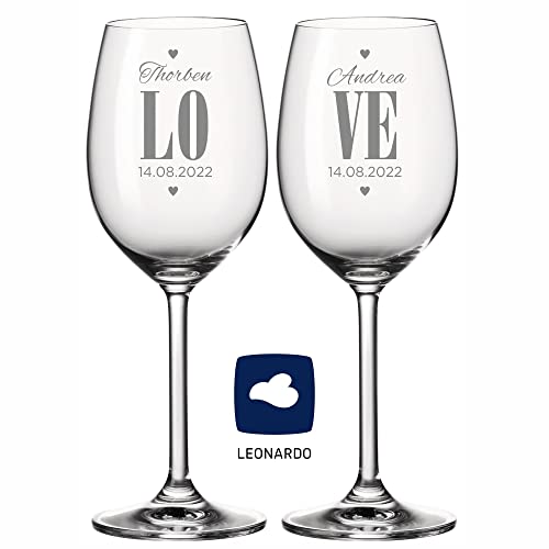 4you DESIGN 2er Set Leonardo Weingläser XL ‚Love‘ mit Gravur á 630ml I Geschenk für Hochzeitspaare, Eltern, Verliebte | Schöne Geschenkidee zur Hochzeit, Valentinstag, Jubiläum von 4youDesign