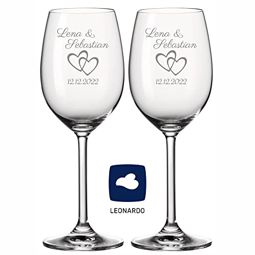 4you DESIGN Leonardo Weinglas mit Gravur XL ‚Wunschname Herz`630ml I Geschenk für Hochzeitspaare, Eltern, Verliebte | Schöne Geschenkidee zur Hochzeit, Valentinstag, Jubiläum von 4youDesign