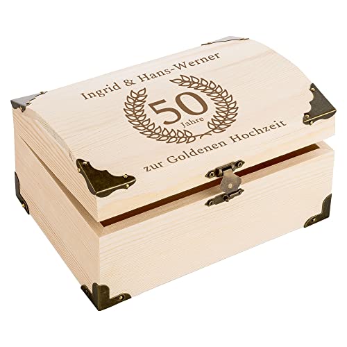 4youDesign Schatztruhe zur Goldenen Hochzeit I Personalisierbare Gravur I Kleine Schatzkiste aus Holz I Geschenk zum 50. Hochzeitstag von 4youDesign
