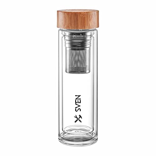 4you DESIGN Thermos-Glasflasche mit Namen bedruckt Design Active | Doppelwandiges Glas | Geniales Geschenk mit herausnehmbares zweiteiliges Edelstahl Teesieb | Schwarz 450ml Höhe 24cm von 4youDesign