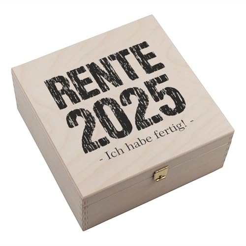 4youDesign Echtes Hufeisen in Holz-Geschenkschachtel Ich Habe fertig 2025 Gravur – 2 Hufeisennägel zum befestigen – Geschenk Rente – Glücksbringer Kollegen, Mama oder Papa - 17x17x3,5cm von 4youDesign
