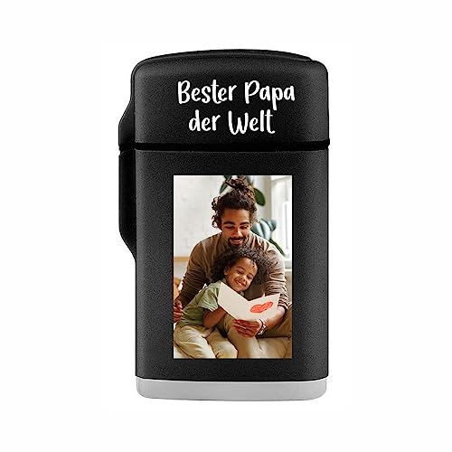 4you Design Sturmfeuerzeug Jetflamme Bester Papa der Welt, personalisiertes Feuerzeug mit individuellem Foto für Väter, Geschenkidee Vatertag, Weihnachten, Geburtstag, Nachfüllbar, Sturmtauglich von 4youDesign