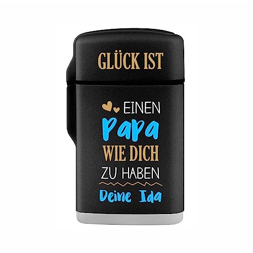 4you Design Sturmfeuerzeug Jetflamme Glück ist Papa, personalisiertes Feuerzeug mit Wunschname für Väter, Geschenkidee Vatertag, Weihnachten, Geburtstag, Nachfüllbar, Sturmtauglich von 4youDesign