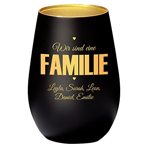 4you Design Windlicht Familie mit 4 Namen graviert (Metall-Weiß-Gold-Block), Geschenk zum Valentinstag, Geburtstagsgeschenk für Oma, Opa, Mama, Papa, Teelichthalter, Vase von 4youDesign
