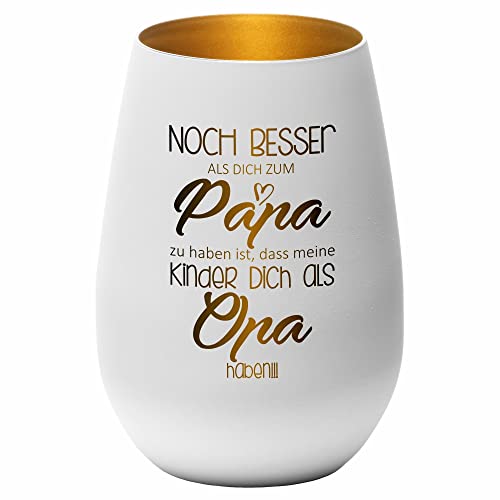 4you Design Windlicht Noch Besser Dich zum Papa zu haben…(Metall-Weiß-Gold), Teelichthalter zum Muttertag, Weihnachten oder Geburtstag, Geschenkidee Eltern oder Großeltern, kleine Vase Dekoration von 4youDesign