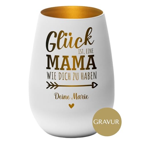 4you Design Windlicht Personalisiert mit Namen Glück ist eine Mama..(Metall-Weiß-Gold), Teelichthalter als Geschenk für die Beste Mutter, Mütter Geburtstagsgeschenk von 4youDesign