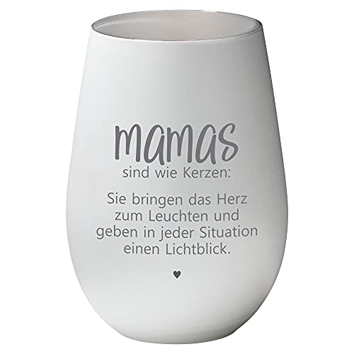 4you Design Windlicht mit Spruch Weiß-Silber Mamas sind wie Kerzen, Teelichthalter Muttertagsgeschenk für Kinder, Tochter, Sohn, Kerzenhalter zum Muttertag oder Geburtstag, 8.5X 8,5X 12cm von 4youDesign