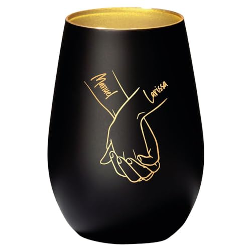 4you Design Windlicht personalisiert Haltende Hände, Gravur mit 2 Namen- Schwarz, Männer & Frauen, Geschenkidee zum Valentinstag für Paare, Eltern-Kind, Großelterngeschenk- schwarz von 4youDesign
