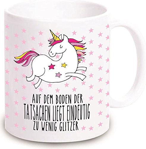 4youDesign Einhorn Tasse Auf dem Boden der Tatsachen liegt eindeutig zu wenig Glitzer - Kaffeebecher Geschirr Geschenkidee für sie/Frau Geschenk Geburtstagsgeschenk ausgefallen originell von 4youDesign