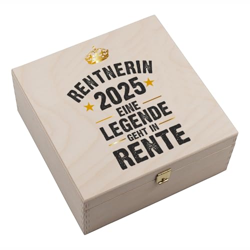 4you Design Echtes Hufeisen in Holz-Geschenkschachtel Eine Legende Rentnerin 2025 mit Gravur – 2 Hufeisennägel zum befestigen – Geschenk Rente – Glücksbringer Kollegen, Mama oder Papa - 17x17x3,5cm von 4youDesign