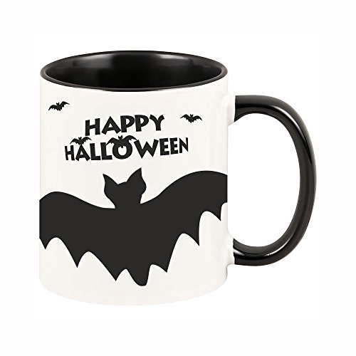 4youDesign Halloween Tasse mit schwarzen Henkel Happy Halloween mit Fledermaus - Halloween - Kostüm - Halloweenparty - Gruselparty - Horrorparty - Kaffeebecher - Becher von 4youDesign