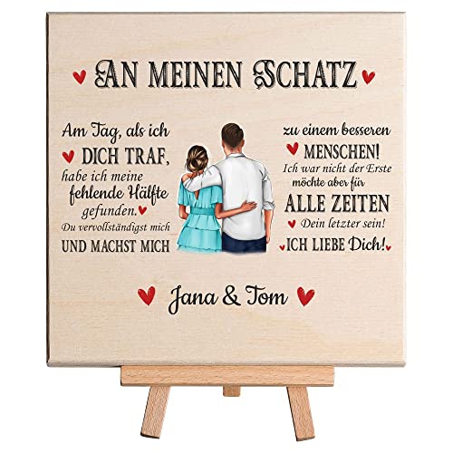 4youDesign Holzbild - An meinen Schatz - mit Spruch – 15x15 cm zum Aufhängen/Hinstellen, hochwertiger Direktdruck, Wandbild Deko und Geschenkidee zum Jahrestag (Paar 1) von 4youDesign