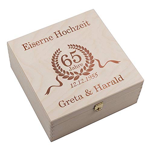 4youDesign Echtes Hufeisen in Holz-Geschenkschachtel Jubiläumskranz 65 Jahre Eiserne Hochzeit – 2 Hufeisennägel zum befestigen – Jubiläumsgeschenk – Glücksbringer zum Hochzeitstag- 17x17x3,5cm von 4youDesign