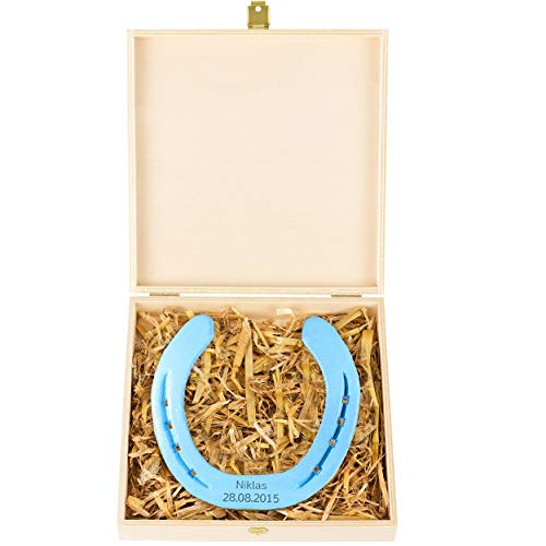 4youDesign Hufeisen mit Gravur - echtes Glückshufeisen - optional mit Gravur - personalisiert - Geschenkidee für Frauen & Männer (hellblau) von 4youDesign