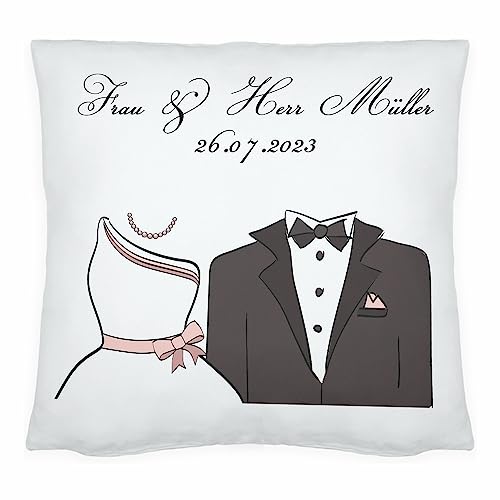 4youDesign Kissen Braut/Bräutigam - mit Personalisierung, Zierkissen, Dekokissen, Geschenkidee, Hochzeitsgeschenk, Geschenk zur Hochzeit, zum Hochzeitstag, für das Brautpaar (Aufdruck: Frau & Herr) von 4youDesign