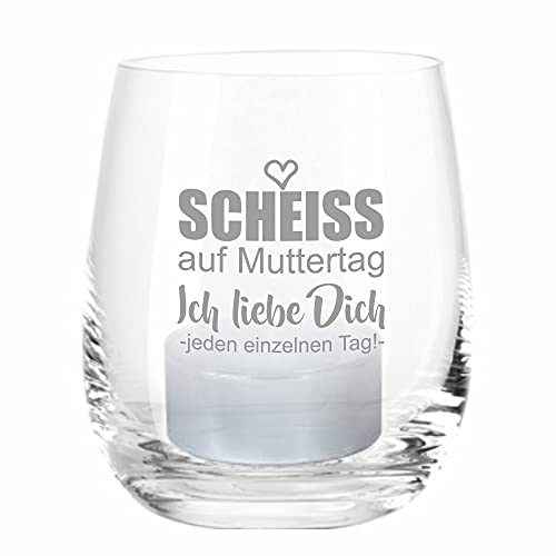 4you Design Windlicht Scheiss auf Muttertag, Teelichthalter zum Muttertag, Schöne Geschenkidee auch als Vase oder Dekoration, Geschenk für die Beste Mama der Welt von 4youDesign