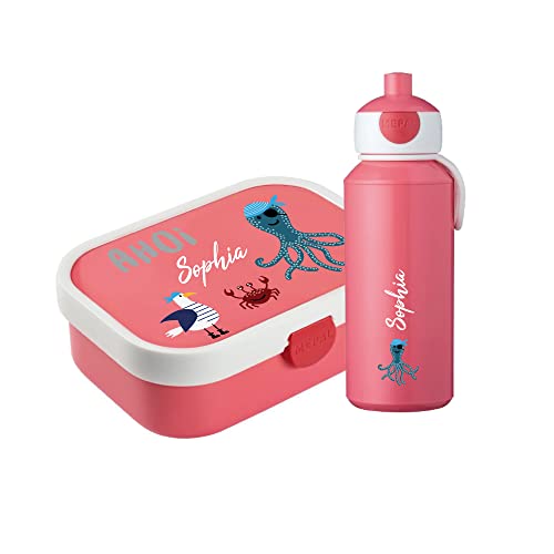 4youDesign Mepal Bento Box & Trinkflasche Set personalisiert Ahoi pink – Geschenk für Kinder Weihnachten, Nikolaus, Geburtstag - Auslaufsicher – Brotdose 750ml, 400ml Flasche von 4youDesign