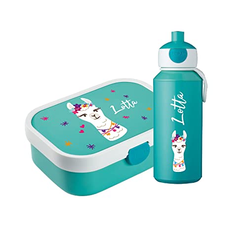 4youDesign Mepal Bento Box & Trinkflasche Set personalisiert Lama türkis – Geschenk für Kinder Weihnachten, Nikolaus, Geburtstag - Auslaufsicher – Brotdose 750ml, 400ml Flasche von 4youDesign