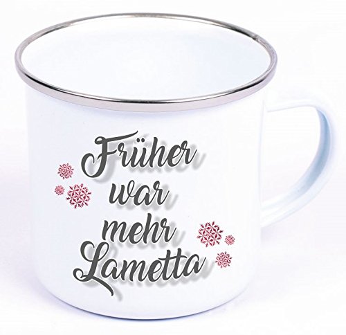 4youDesign Metalltasse Emaille Look Früher war mehr Lametta- Geschenkidee - Weihnachtszeit - Geschenk zu Weihnachten - Wichtelgeschenk für sie/ihn - Nikolausgeschenk Mann/Frau von 4youDesign