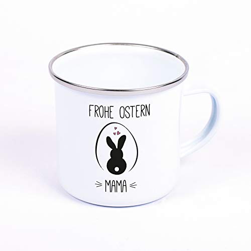 4youDesign Personalisierte Ostertasse im Emaille Look ✓mit Namen ✓als Geschenk-Idee ✓süßer Becher ✓zu Ostern ✓Hase ✓Ostergeschenk (Frohe Ostern) von 4youDesign