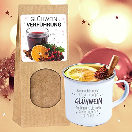 4youDesign SET Metalltasse Emaille Look Weihnachtsmarkt ist ja so lange Glühwein zu trinken, bis man Sachen aus Filz toll findet. + Glühwein-Verführung Gewürzmischung - Geschenkidee - Weihnachten von 4youDesign