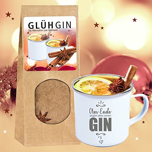 4youDesign SET Metalltasse Emaille Look • Am Ende ergibt alles einen GIN • mit GlühGin-Gewürzmischung |Geschenkidee Weihnachten Nikolaus Adventskalender Wichteln von 4youDesign