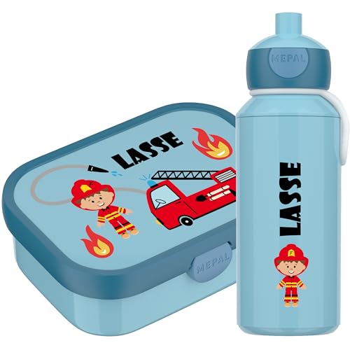 4youDesign | Blaue Brotdose mit Fächern & Trinkflasche -Feuerwehr- personalisiert mit Namen I Campus mit Bento-Box & Gabel Jungen & Mädchen (Cool Blue) 4youDesign | Blaue Brotdose mit Fächern & Trinkflasche -Feuerwehr- personalisiert mit Namen I Campus mit Bento-Box & Gabel Jungen & Mädchen (Cool Blue) von 4youDesign