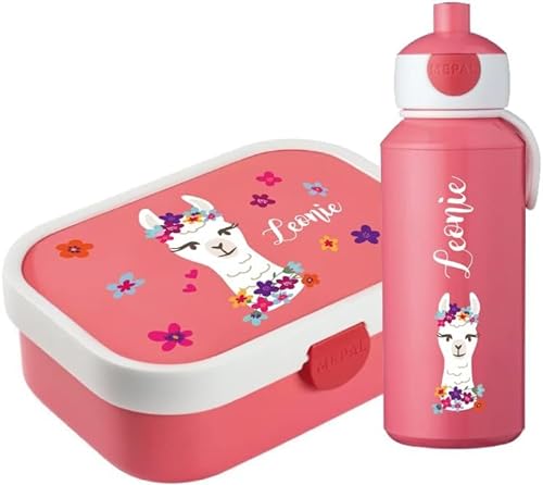 4youDesign Mepal Bento Box & Trinkflasche Set personalisiert Lama Alpaka pink – Geschenk für Kinder Weihnachten, Nikolaus, Geburtstag - Auslaufsicher – Brotdose 750ml, 400ml Flasche von 4youDesign