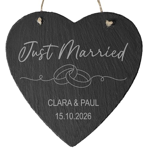 4youDesign | Schieferherz zur Hochzeit „2 verschlungene Ringe & Just Married“ – personalisierbar mit Namen & Datum – liebevolles Geschenk aus echter Schieferplatte für Brautpaare & Hochzeitsfeiern 4youDesign | Schieferherz zur Hochzeit „2 verschlungene Ringe & Just Married“ – personalisierbar mit Namen & Datum – liebevolles Geschenk aus echter Schieferplatte für Brautpaare & Hochzeitsfeiern von 4youDesign