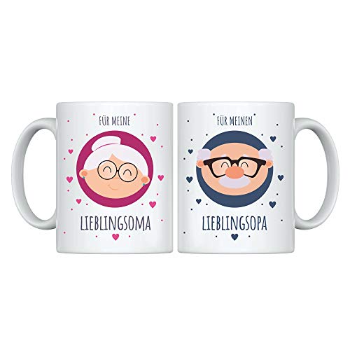 4you DESIGN 2-er Set Oma & Opa Tasse – Großeltern Geschenk zu Weihnachten – Geschenkidee für Eltern – Überraschung von Enkelkindern – Keramik- Henkeltasse Weiß 2 Becher à 375ml von 4youDesign