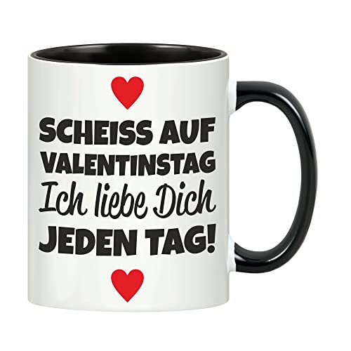 4youDesign Tasse Keramik Scheiss auf Valentinstag mit schwarzen Henkel | Kaffeebecher, Kaffeetasse als Valentinstagsgeschenk | Geschenk für Männer, Frauen, Freund, Freundin, Paare | 330ml von 4youDesign