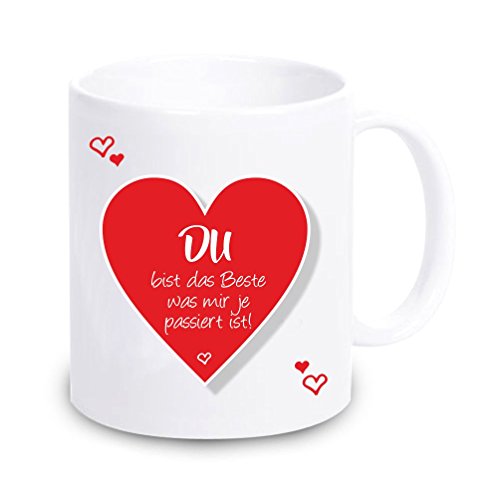 4youDesign Tasse Du bist das Beste was Mir je passiert ist + rotes Herz Kaffee - Becher - Valentinstag - Liebe - Geschenkidee von 4youDesign