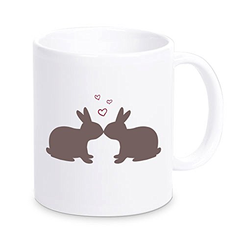 4youDesign Tasse Küssende Hasen mit Herzen, Kaffeebecher, Geschenkidee, Ostergeschenk, Geschenk zu Ostern, für Verliebte, Valentinstag, Valentinstagsgeschenk von 4youDesign