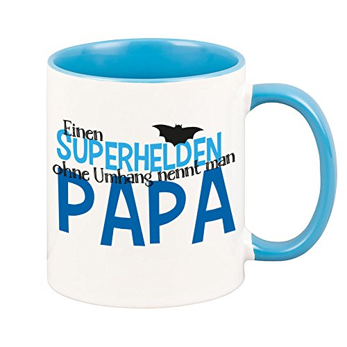 4youDesign Tasse mit blauem Henkel -Superhelden ohne Umhang nennt Man Papa- Kaffeebecher zu Weihnachten, Geschenkidee zum Vatertag, Geburtstagsgeschenk Vater von 4youDesign