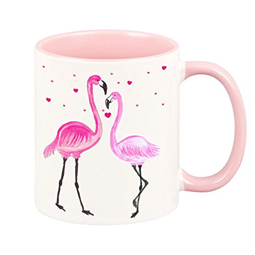 4youDesign Tasse mit rosa Henkel -Flamingo-Pärchen & Herzen- Kaffeebecher als Geschenkidee für Frauen I Geburtstag & Valentinstag (rosa) von 4youDesign