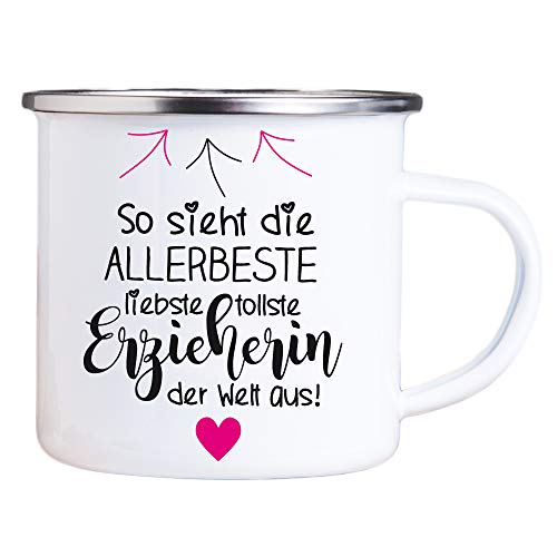 Emaille-TASSE -tollste Erzieherin- (Pfeile) – Geschenkidee Kindergarten Abschied Danke Geschenk zu Ostern Geburtstag Weihnachten (Erzieherin, Emaille) von 4youDesign